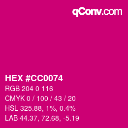 颜色代码: HEX #CC0074 | qconv.com