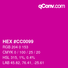 Code couleur: HEX #CC0099 | qconv.com