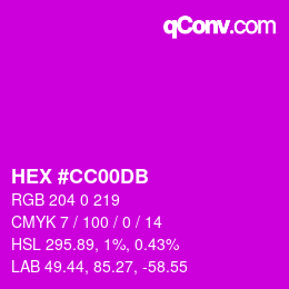 Color code: HEX #CC00DB | qconv.com