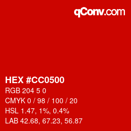Color code: HEX #CC0500 | qconv.com