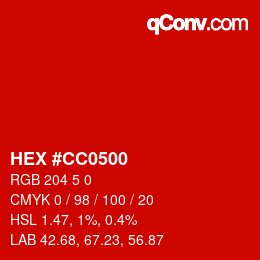 Color code: HEX #CC0500 | qconv.com