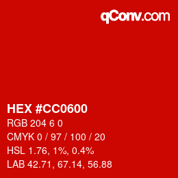 颜色代码: HEX #CC0600 | qconv.com