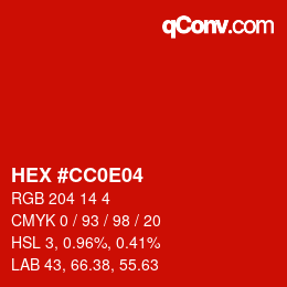 Color code: HEX #CC0E04 | qconv.com