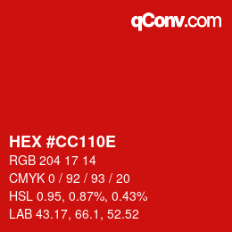 Color code: HEX #CC110E | qconv.com