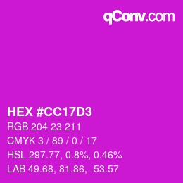 颜色代码: HEX #CC17D3 | qconv.com