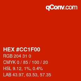 颜色代码: HEX #CC1F00 | qconv.com