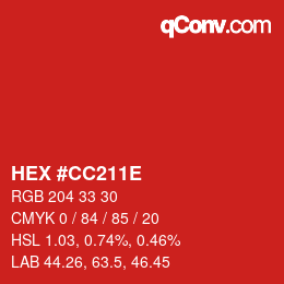 Color code: HEX #CC211E | qconv.com