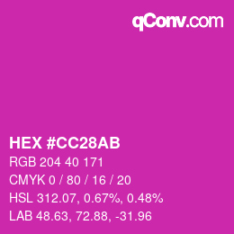 Color code: HEX #CC28AB | qconv.com