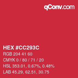 Color code: HEX #CC293C | qconv.com