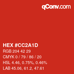 カラーコード: HEX #CC2A1D | qconv.com