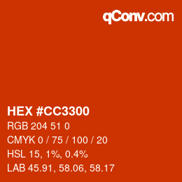 Code couleur: HEX #CC3300 | qconv.com