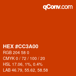 颜色代码: HEX #CC3A00 | qconv.com
