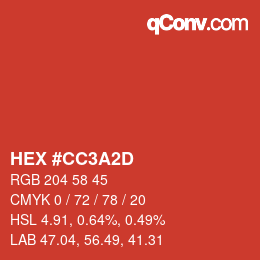 カラーコード: HEX #CC3A2D | qconv.com