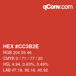 Color code: HEX #CC3B2E | qconv.com