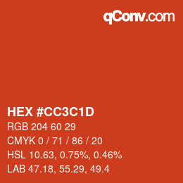 カラーコード: HEX #CC3C1D | qconv.com