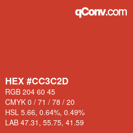 颜色代码: HEX #CC3C2D | qconv.com