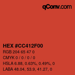 Color code: HEX #CC412F00 | qconv.com