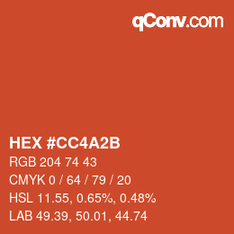 カラーコード: HEX #CC4A2B | qconv.com
