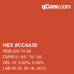 カラーコード: HEX #CC4A30 | qconv.com