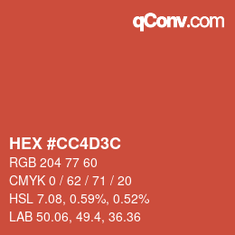 カラーコード: HEX #CC4D3C | qconv.com