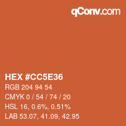 カラーコード: HEX #CC5E36 | qconv.com