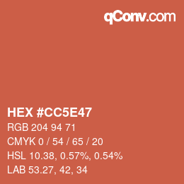 Farbcode: HEX #CC5E47 | qconv.com