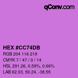 Color code: HEX #CC74DB | qconv.com