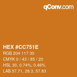 Color code: HEX #CC751E | qconv.com