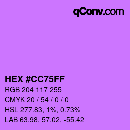 Color code: HEX #CC75FF | qconv.com