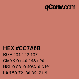 Color code: HEX #CC7A6B | qconv.com