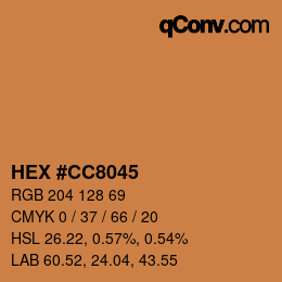 カラーコード: HEX #CC8045 | qconv.com