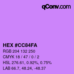 カラーコード: HEX #CC84FA | qconv.com