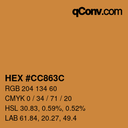 Color code: HEX #CC863C | qconv.com