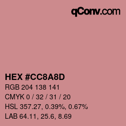Color code: HEX #CC8A8D | qconv.com