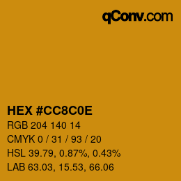 Color code: HEX #CC8C0E | qconv.com