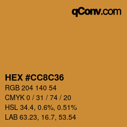 Color code: HEX #CC8C36 | qconv.com