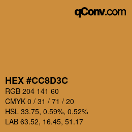 Color code: HEX #CC8D3C | qconv.com