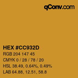 カラーコード: HEX #CC932D | qconv.com