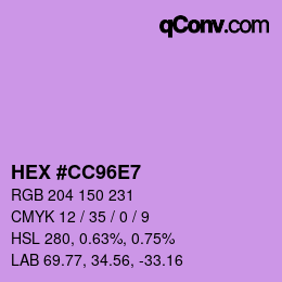 カラーコード: HEX #CC96E7 | qconv.com