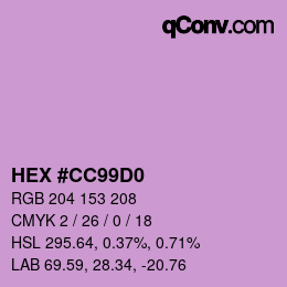 Color code: HEX #CC99D0 | qconv.com