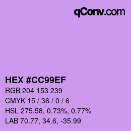 Color code: HEX #CC99EF | qconv.com