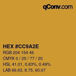 Color code: HEX #CC9A2E | qconv.com