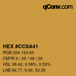 Color code: HEX #CC9A41 | qconv.com