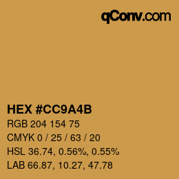 Color code: HEX #CC9A4B | qconv.com
