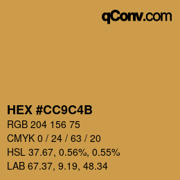 Color code: HEX #CC9C4B | qconv.com