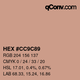 Color code: HEX #CC9C89 | qconv.com