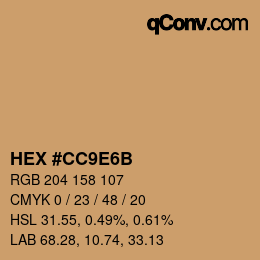 颜色代码: HEX #CC9E6B | qconv.com