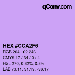 Código de color: HEX #CCA2F6 | qconv.com