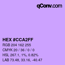 Color code: HEX #CCA2FF | qconv.com