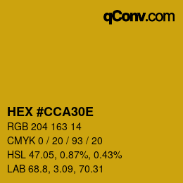 Color code: HEX #CCA30E | qconv.com